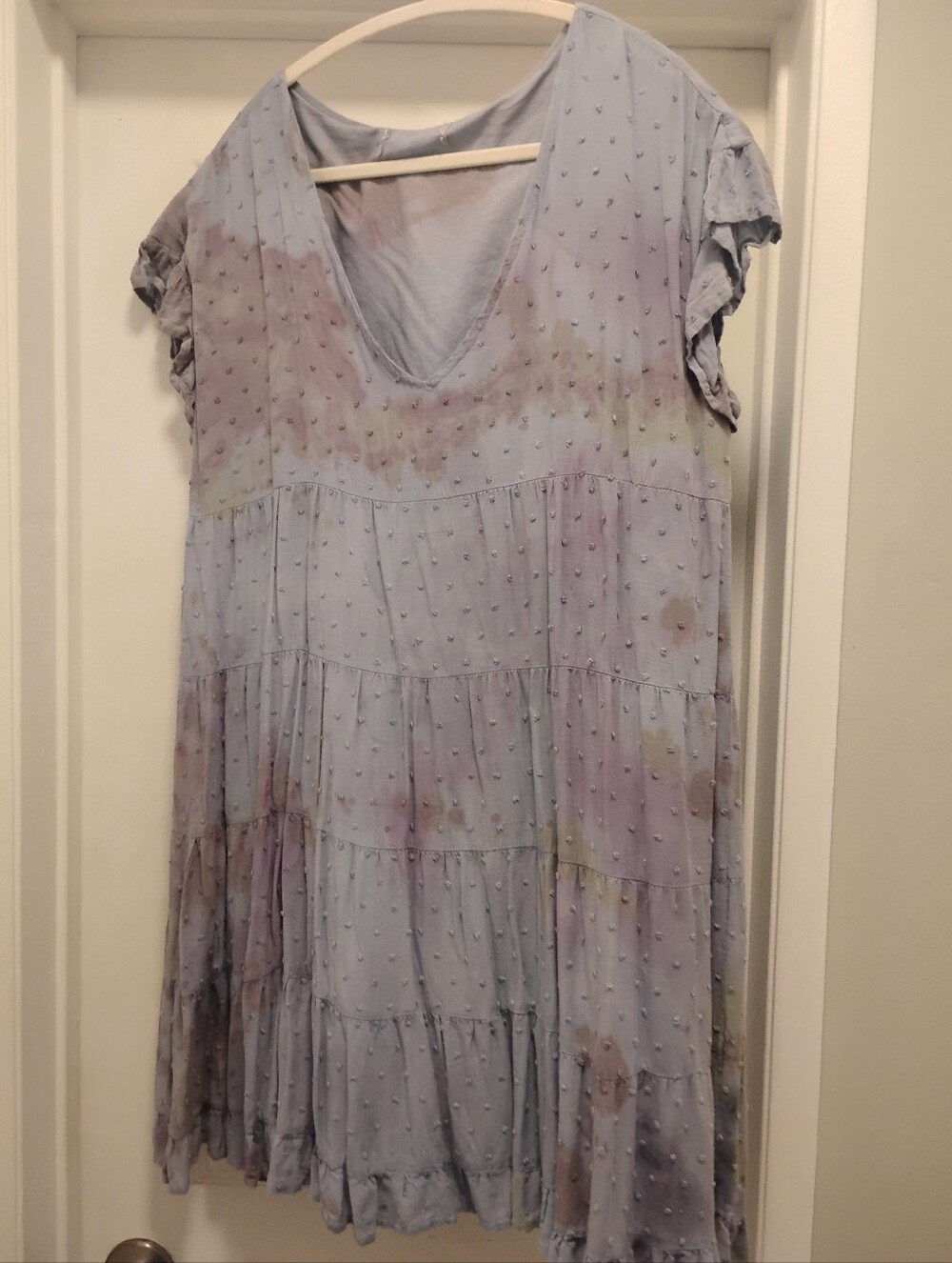 Blue Tiered Ruffle Dress with Subtle Tie-Dye Accents